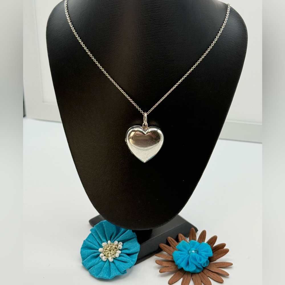 Vintage Tiffany & Co. Heart Locket Large Size Sterling Silver Necklace 16.5”